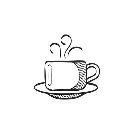 Coffee cup icon in doodle sketch lines. Food beverage drink breakfast hot steam tea espressoのイラスト素材