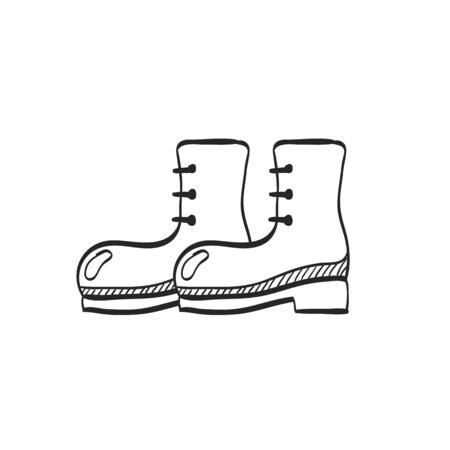Boot icon in doodle sketch lines. Footwear outdoor outwear gear army military clothingのイラスト素材