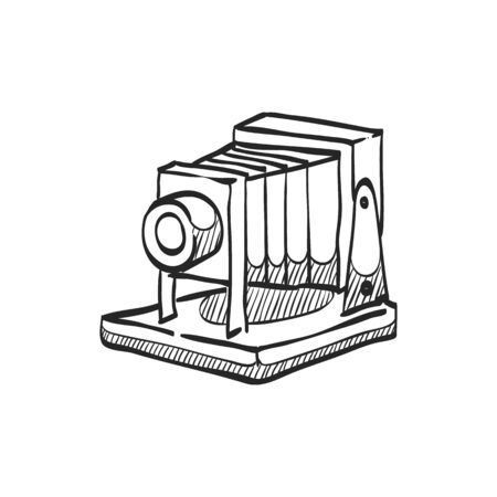 Large format camera icon in doodle sketch lines. View field sheet film photography lensのイラスト素材