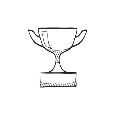 Trophy icon in doodle sketch lines. Winner champion prize honor celebration cup gold bronze first placeのイラスト素材