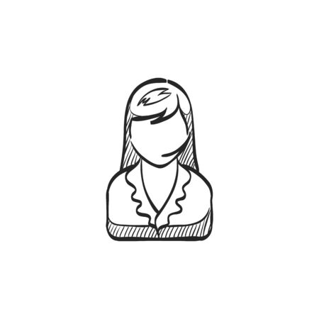 Female receptionist icon in doodle sketch lines. Call center, help desk, supportのイラスト素材