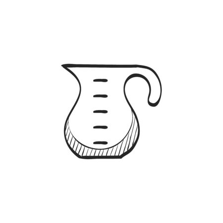 Measure jug icon in doodle sketch lines. Cooking utensil glass liquid kitchenのイラスト素材