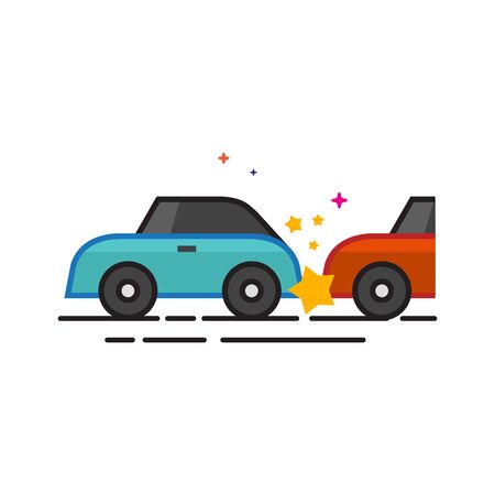 Car crash icon in outlined flat color style. Vector illustration.の写真素材