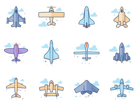 Airplane silhouette icons in flat colors style.のイラスト素材