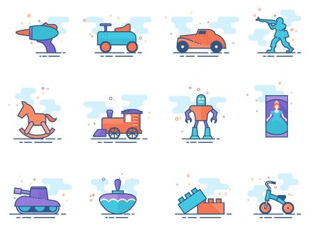 Vintage toy icons in flat colors style. Vector illustration.のイラスト素材