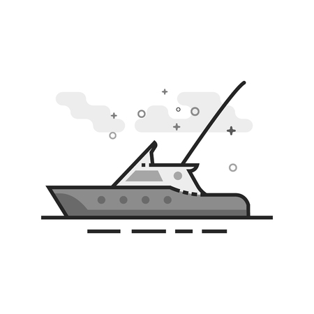 Fishing boat icon in flat outlined grayscale style. Vector illustration.のイラスト素材