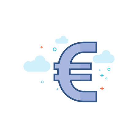 Euro currency symbol icon in outlined flat color style. Vector illustration.のイラスト素材