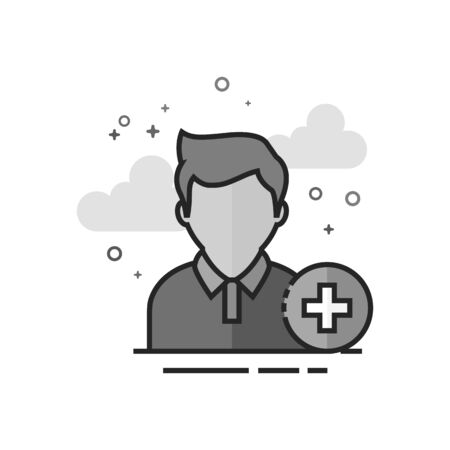 Add friend icon in flat outlined grayscale style. Vector illustration.のイラスト素材