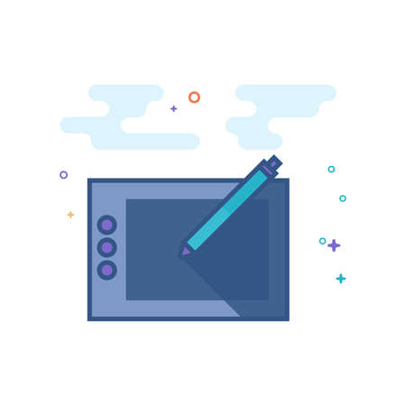 Drawing tablet icon in outlined flat color style. Vector illustration.のイラスト素材