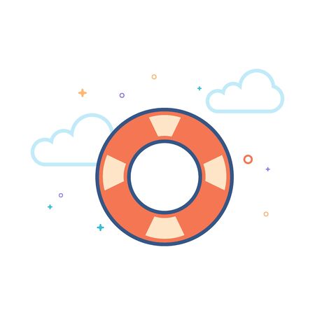 Ring buoy icon in outlined flat color style. Vector illustration.のイラスト素材