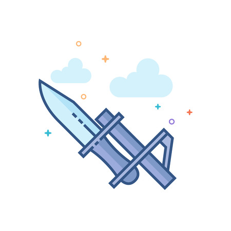 Bayonet knife icon in outlined flat color style. Vector illustration.のイラスト素材