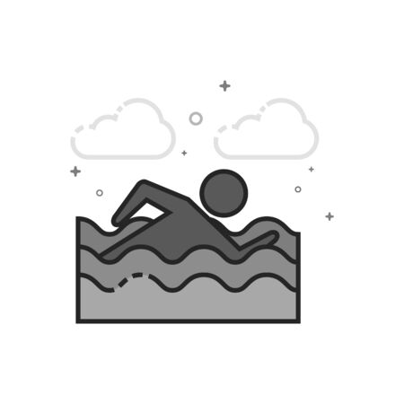 Man swimming icon in flat outlined grayscale style. Vector illustration.のイラスト素材