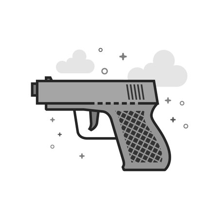 Arm gun icon in flat outlined grayscale style. Vector illustration.のイラスト素材