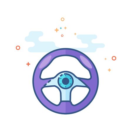 Steering wheel icon in outlined flat color style. Vector illustration.のイラスト素材