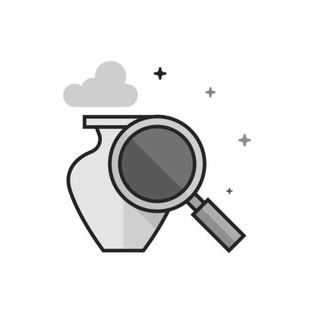 Vase and magnifier icon in flat outlined grayscale style. Vector illustration.のイラスト素材
