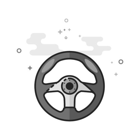 Steering wheel icon in flat outlined grayscale style. Vector illustration.のイラスト素材