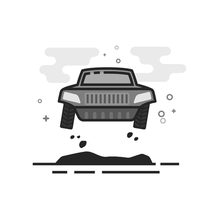 Rally car icon in flat outlined grayscale style. Vector illustration.のイラスト素材