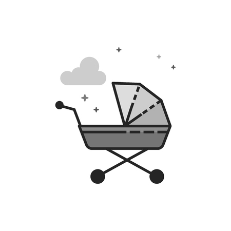Baby stroller icon in flat outlined grayscale style. Vector illustration.のイラスト素材