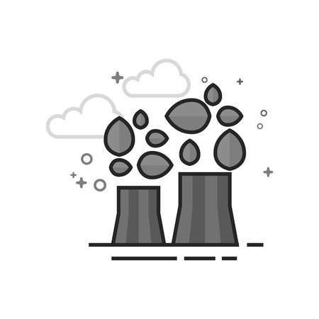 Nuclear plant with leaves icon in flat outlined grayscale style. Vector illustration.のイラスト素材