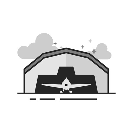 Airplane hangar icon in flat outlined grayscale style. Vector illustration.のイラスト素材