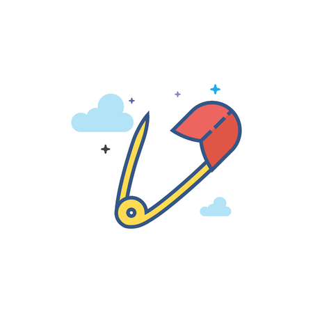Pin icon in outlined flat color style. Vector illustration.のイラスト素材