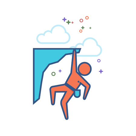 Rock climbing icon in outlined flat color style. Vector illustration.のイラスト素材