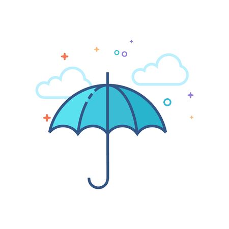 Umbrella icon in outlined flat color style. Vector illustration.のイラスト素材