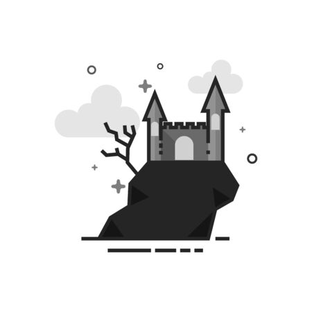 Dark castle icon in flat outlined grayscale style. Vector illustration.のイラスト素材