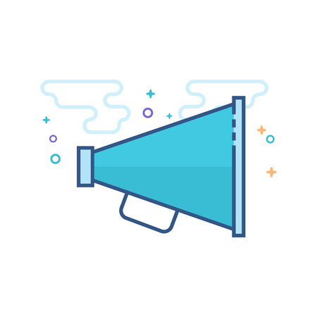 Loudspeaker icon in outlined flat color style. Vector illustration.のイラスト素材