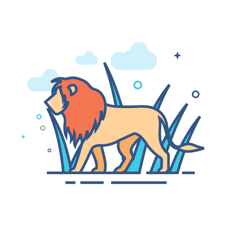Lion icon in outlined flat color style. Vector illustration.のイラスト素材