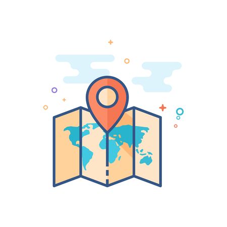 Map icon in outlined flat color style. Vector illustration.のイラスト素材