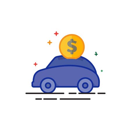 Car piggy bank icon in outlined flat color style. Vector illustration.のイラスト素材