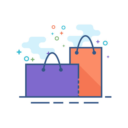 Shopping bags icon in outlined flat color style. Vector illustration.のイラスト素材