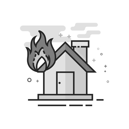 House fire icon in flat outlined grayscale style. Vector illustration.のイラスト素材