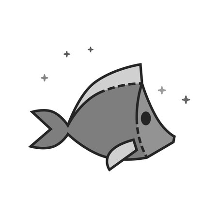 Hooked fish icon in flat outlined grayscale style. Vector illustration.