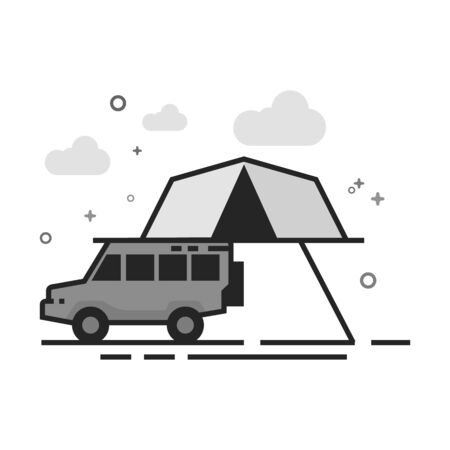 Portable camping tent icon in flat outlined grayscale style. Vector illustration.のイラスト素材