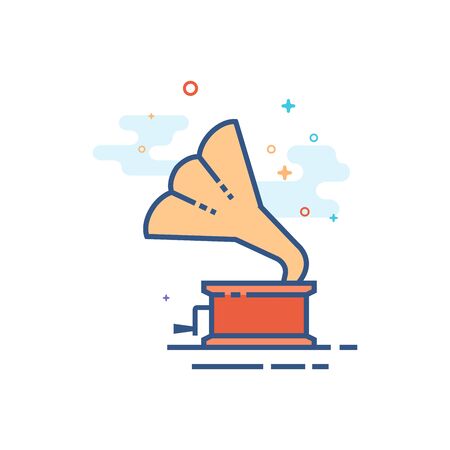 Gramophone icon in outlined flat color style. Vector illustration.のイラスト素材