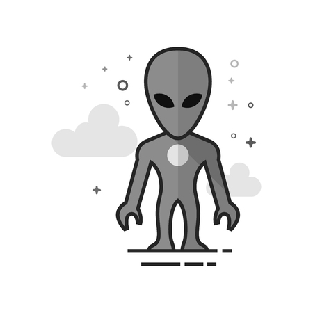 Alien icon in flat outlined grayscale style. Vector illustration.のイラスト素材
