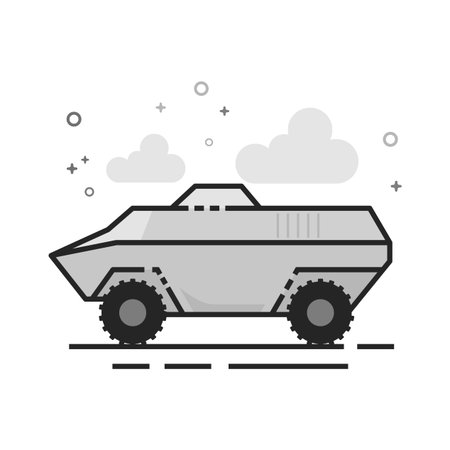 Armored vehicle icon in flat outlined grayscale style. Vector illustration.のイラスト素材