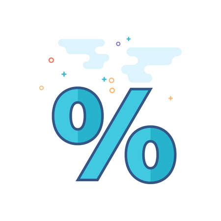 Percent symbol icon in outlined flat color style. Vector illustration.のイラスト素材