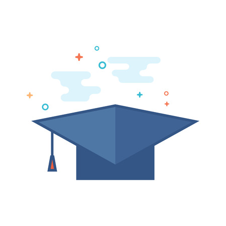 Graduation hat icon in outlined flat color style. Vector illustration.のイラスト素材