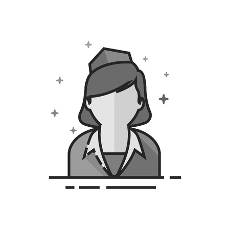 Stewardess avatar icon in flat outlined grayscale style. Vector illustration.のイラスト素材