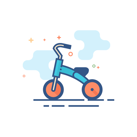 Kids tricycle icon in outlined flat color style. Vector illustration.のイラスト素材