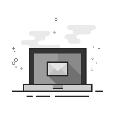 Laptop computer icon in flat outlined grayscale style. Vector illustration.のイラスト素材