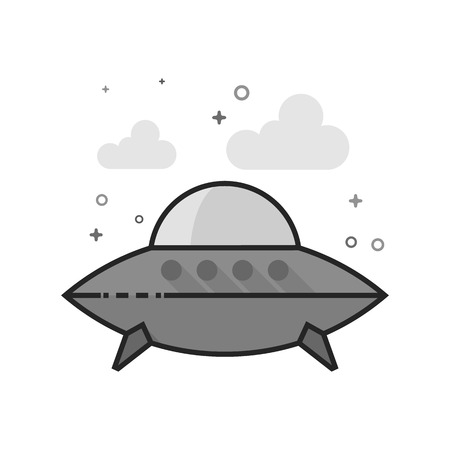 Flying saucer icon in flat outlined grayscale style. Vector illustration.のイラスト素材