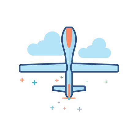 Unmanned aerial vehicle icon in outlined flat color style. Vector illustration.