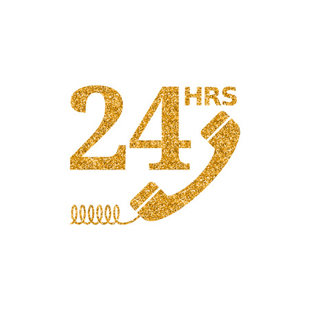 24 hours service icon in gold glitter texture. Sparkle luxury style vector illustration.のイラスト素材