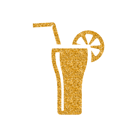 Cocktail drink icon in gold glitter texture. Sparkle luxury style vector illustration.のイラスト素材