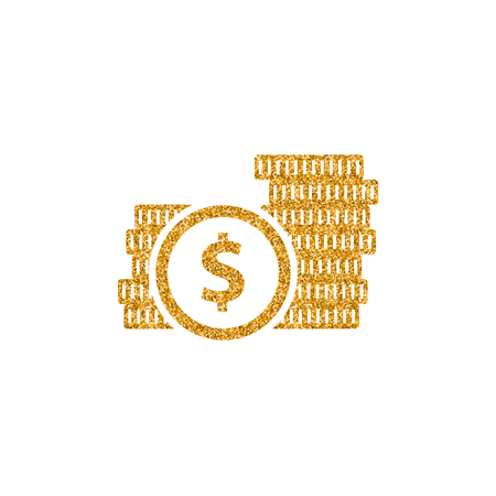 Coin money icon in gold glitter texture. Sparkle luxury style vector illustration.のイラスト素材