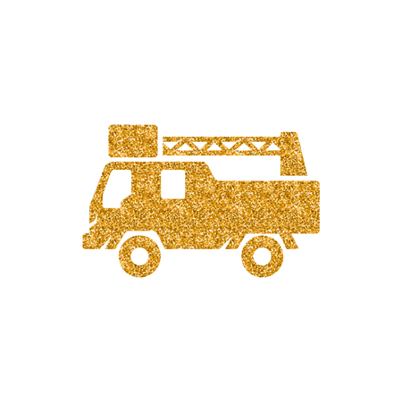 Fireman car truck icon in gold glitter texture. Sparkle luxury style vector illustration.のイラスト素材
